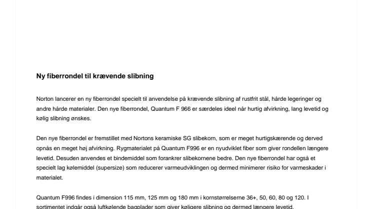Ny fiberrondel til krævende slibning