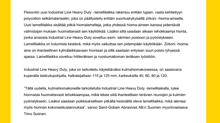 Flexovit tuo markkinoille uuden, suorituskykyisellä hioma-aineella ja pitkillä lamelleilla olevan lamellilaikan 