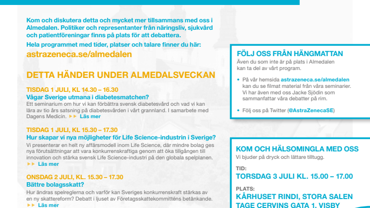 Inbjudan till AstraZenecas seminarier i Almedalen 2014