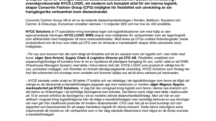 Consortio Fashion Group väljer NYCE.LOGIC för framtidens logistiklösning inom E-handel