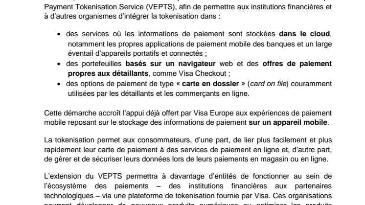 Visa Europe étend son service de tokenisation, pour développer les paiements via le cloud, et bien plus
