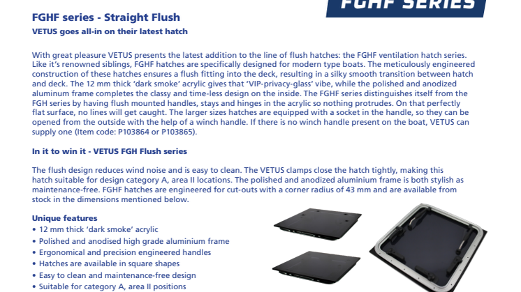 VETUS FGHF series ventilation hatches - Information Sheet