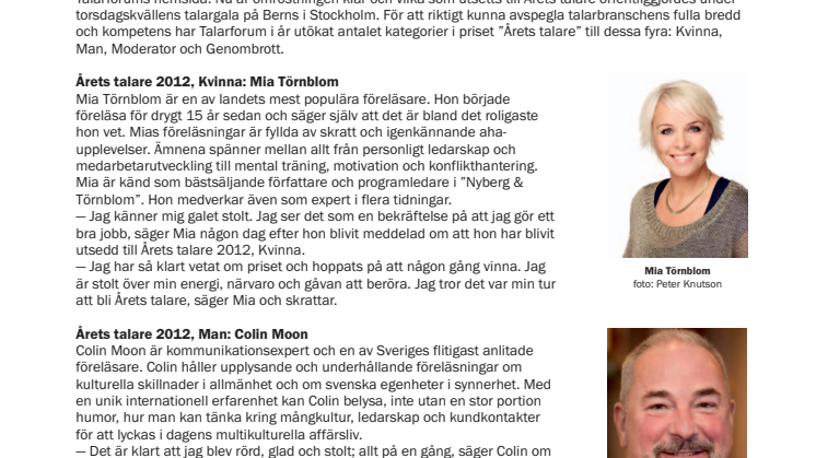 Årets Talare, man, 2012: Colin Moon!