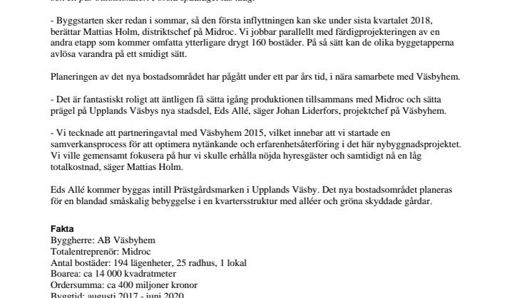 Midroc bygger 219 nya bostäder till Väsbyhem