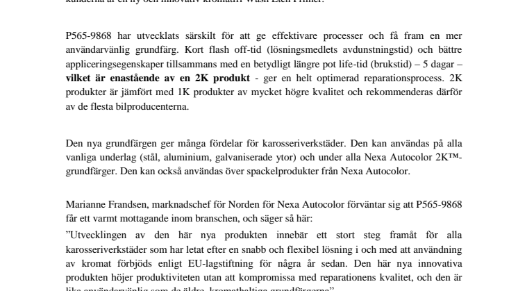 Nexa Autocolor – Lanserar P565-9868, den nya kromatfria Wash Etch primer