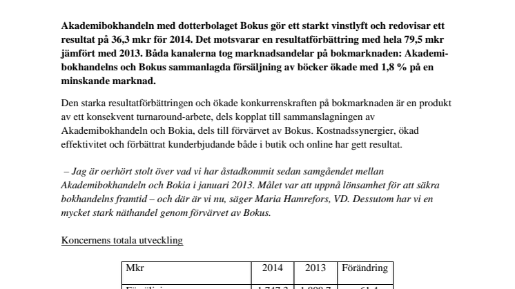 Lyckat vändningsarbete lyfter vinsten i Akademibokhandeln