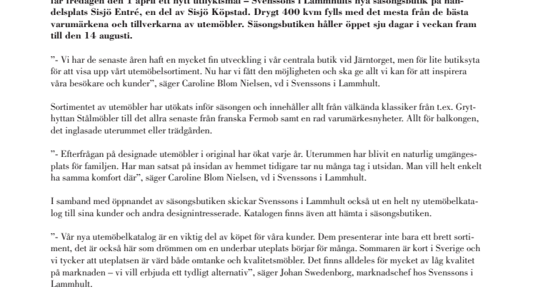 Svenssons i Lammhult öppnar utemöbelbutik i Göteborg