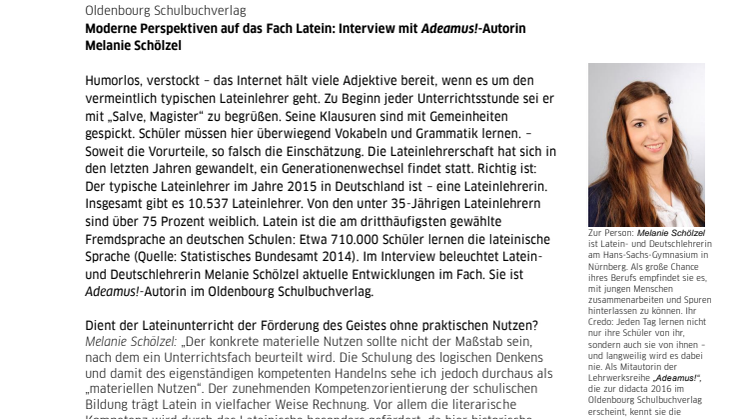 Moderne Perspektiven auf das Fach Latein: Interview mit Adeamus!-Autorin Melanie Schölzel 
