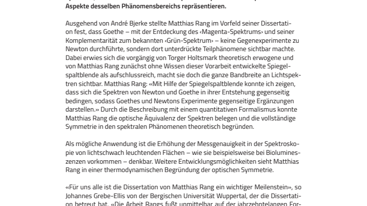 Naturwissenschaftliche Sektion: Rehabilitation von Goethes Farbenlehre