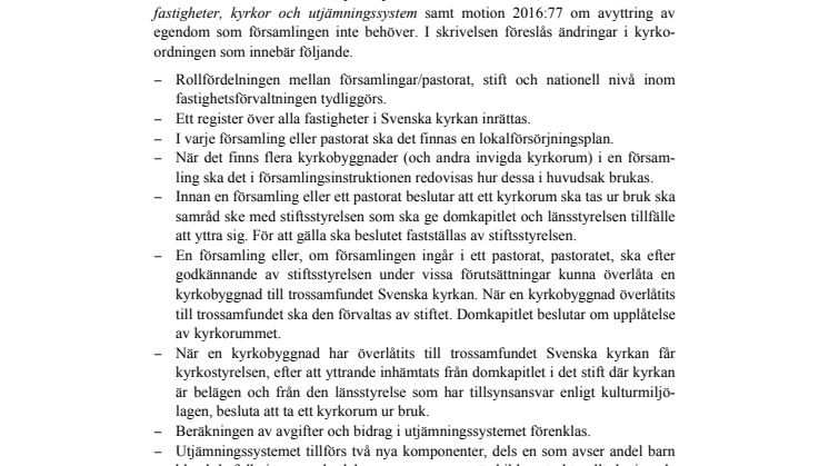 Betänkandet Gemensamt ansvar - fastigheter, kyrkor och utjämningssystem