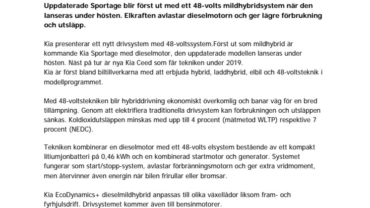 Kia introducerar 48V mildhybrid
