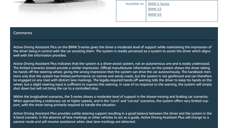 Automated Driving 2018 - BMW 5 Series datasheet - October 2018