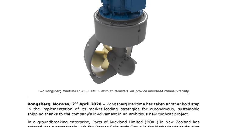 KONGSBERG technology is integral as Damen signs up to build the world’s first fully-electric ship-handling tug