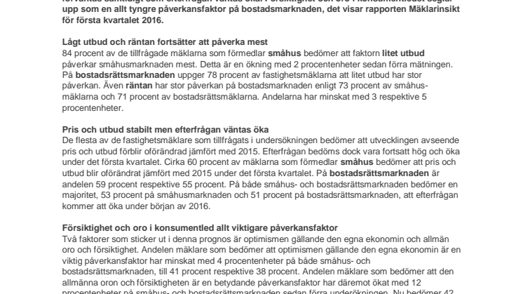 Så börjar bostadsåret 2016: Optimismen avtar och oron och försiktigheten ökar  
