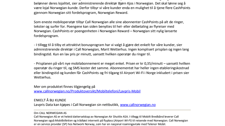 Norwegian lanserer mobilabonnement med fordelsprogram