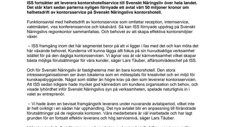 ISS får förnyat förtroende hos Svenskt Näringsliv