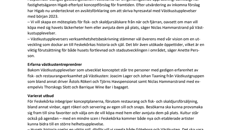 Nytt koncept till Feskekôrka - Higab skriver avsiktsförklaring med ny aktör