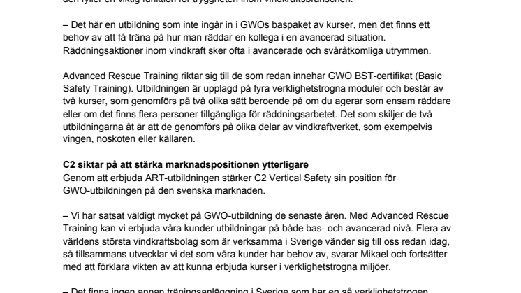 Sveriges bästa träningsmiljö för GWO Advanced Rescue Training står klar!