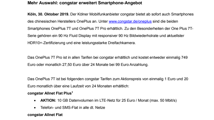 congstar bietet ab sofort auch Smartphones von OnePlus an