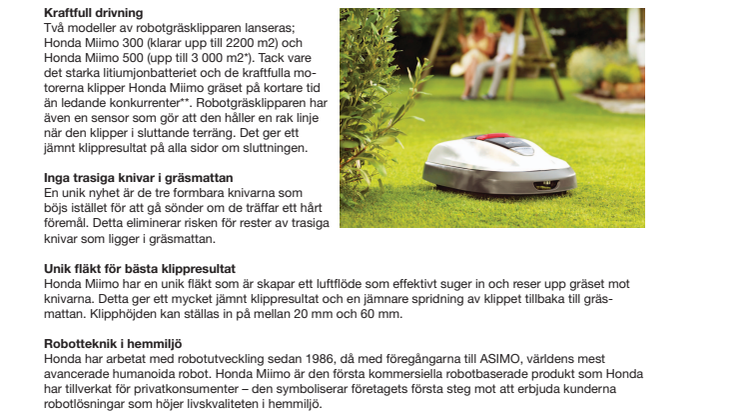 Honda lanserar robotgräsklipparen Honda Miimo