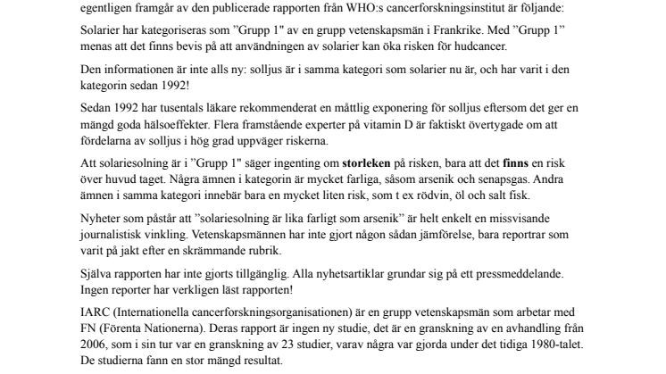Missvisande nyheter om solariesolning