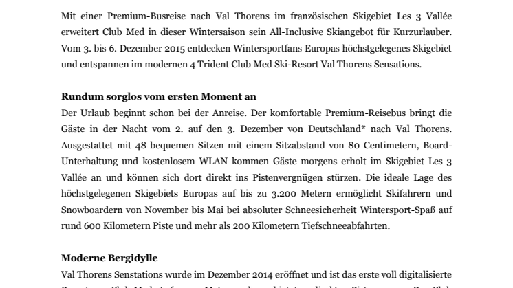 Club Med erweitert sein All-Inclusive Skiangebot um Premium Busreise 