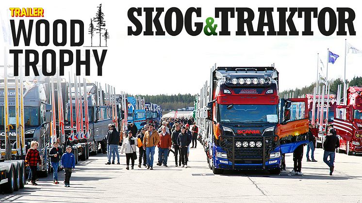 Timmer-, flis- och flishuggbilar samlas till den tredje upplagan av Trailer Wood Trophy på Emmaboda Flygbana. Tävlingen samlar i år ett rekordstort startfält. Foto: Tomas Ek.