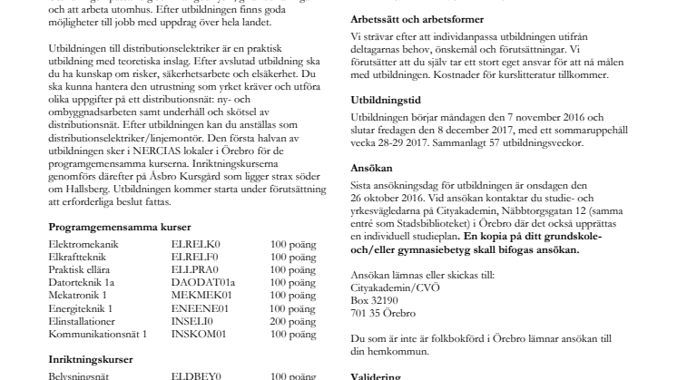 Distributionselektriker - informationsblad