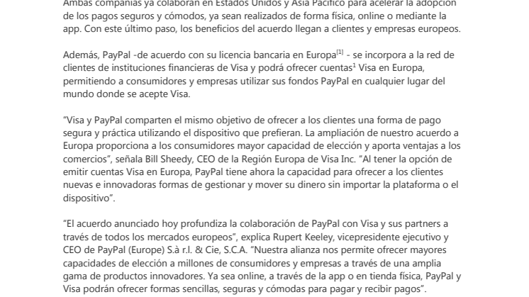 Visa y PayPal amplían su acuerdo a Europa