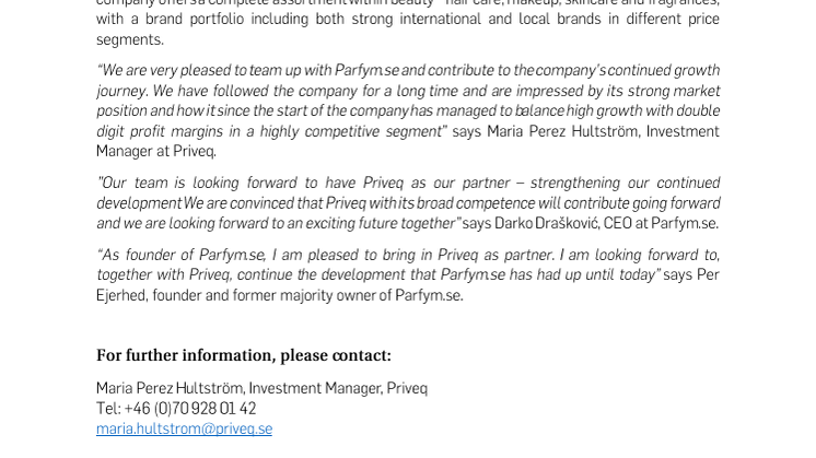 Priveq - new growth partner for Parfym.se