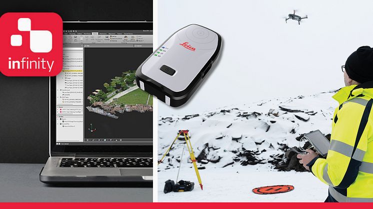 Leica Infinity är en användarvänlig mjukvara utformad för att hantera, bearbeta, analysera och kvalitetskontrollera mätdata från så väl totalstationer, GNSS och drönare. Leica Geosystems smarta antenn Leica Zeno FLX100 samlar in spatiala data.