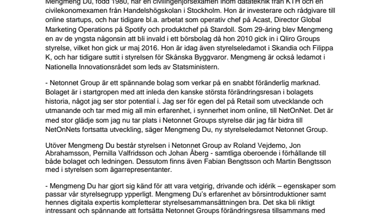 Netonnet Group förstärker styrelsen med online-experten Mengmeng Du