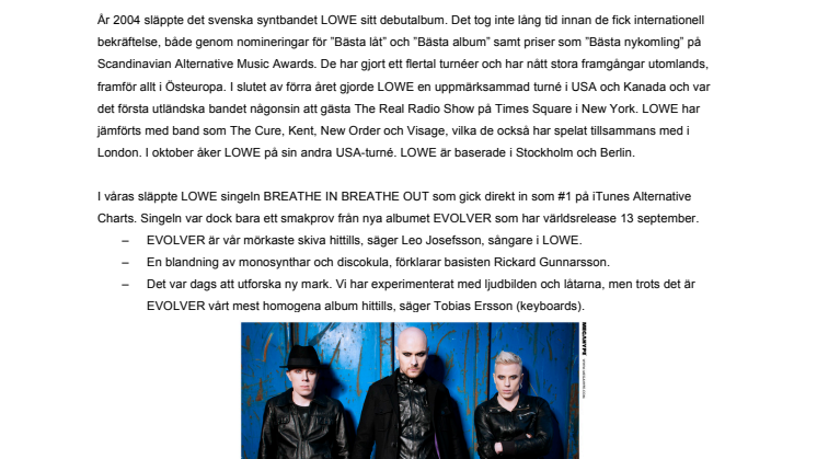 LOWE, TILLBAKA MED NYA  SYNTHDISCOALBUMET ”EVOLVER”