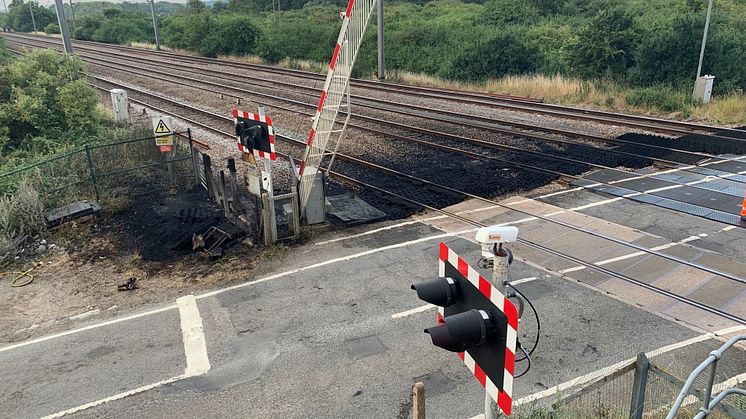 Damage caused by fire at Sandy on the East Coast Main Line - picture credit: Network Rail