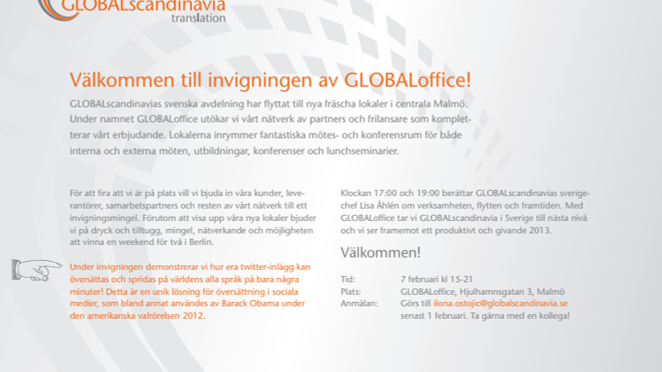 Invigning med visning av översättning av sociala medier i realtid