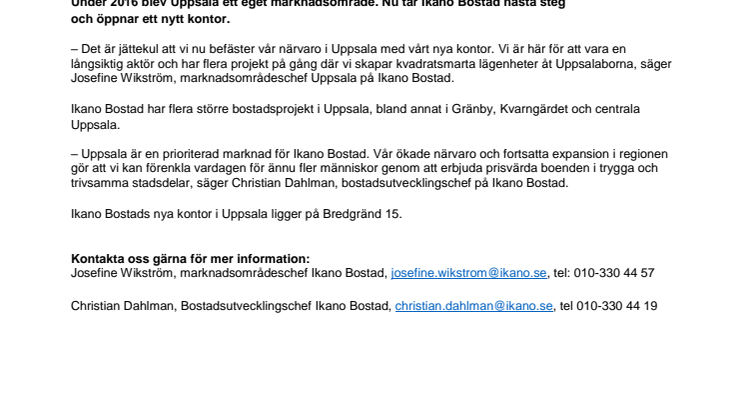 Ikano Bostad fortsätter att växa och öppnar kontor i Uppsala