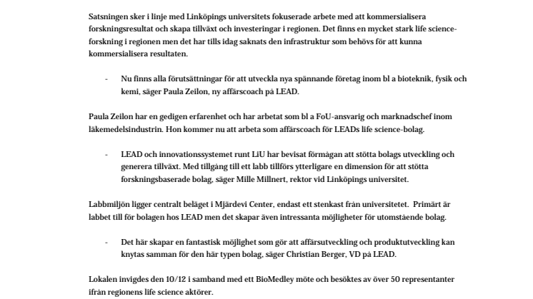 Ny labbmiljö skapar bättre möjligheter för life science-företag i regionen