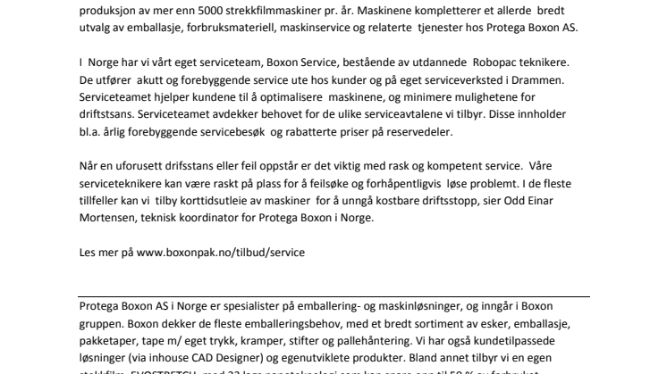 Protega Boxon AS er RoboPac S.p.A sin offisielle samarbeidspartner i Norge