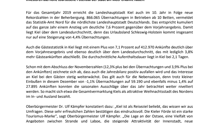 Jahresbilanz für den Tourismus in Kiel erneut auf der Erfolgswelle