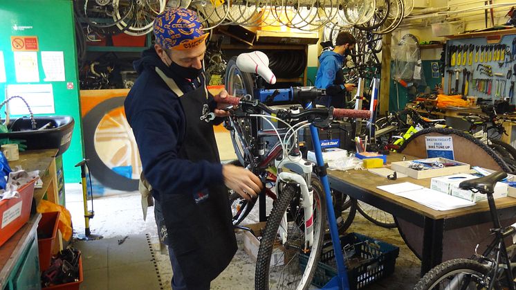 Frame for the future: Southwark-based cycling instructor Stewart Vanns inspects bikes donated by Southern Railway