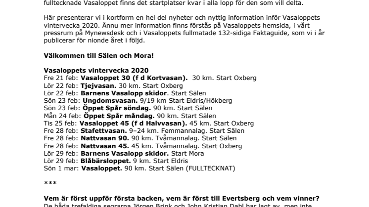 Nyheter och info Vasaloppets vintervecka 2020 