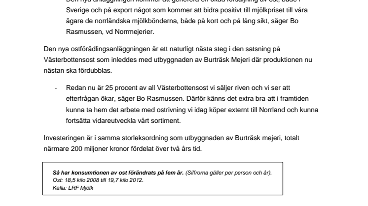 Norrmejerier bygger ny anläggning för ostförädling