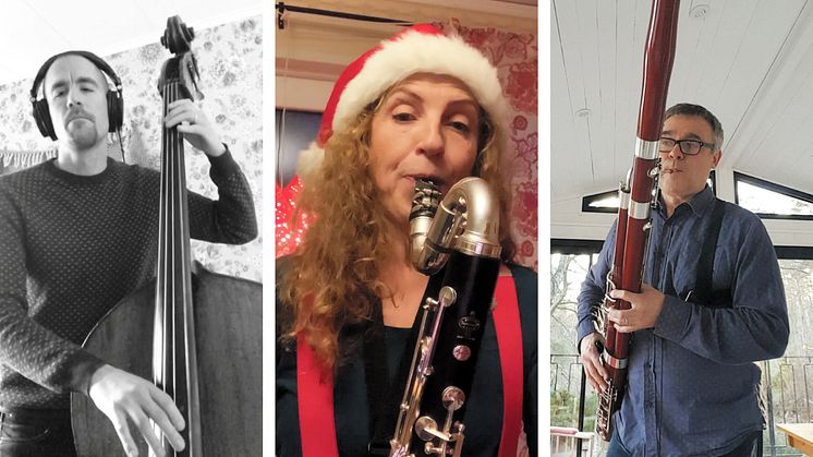 Blåsarsymfonikernas musiker Josef Karnebäck, Lotta Pettersson van den Poel och Peter Gullqvist.