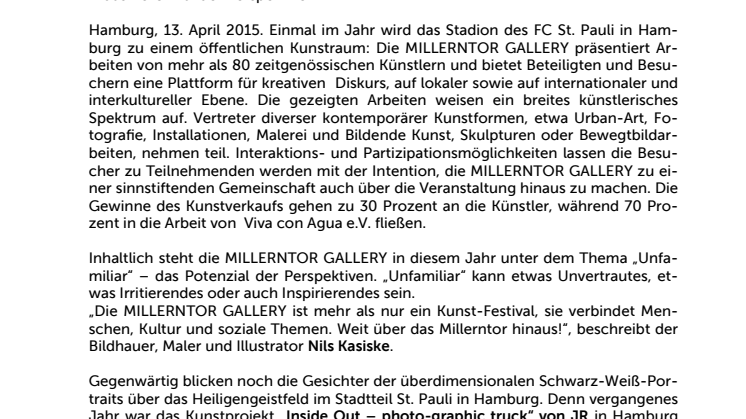MILLERNTOR GALLERY #5 „Unfamiliar“ - Zeitgenössisches internationales Kulturfestival im Stadion des FC St.Pauli mit Herakut und Clemens Behr