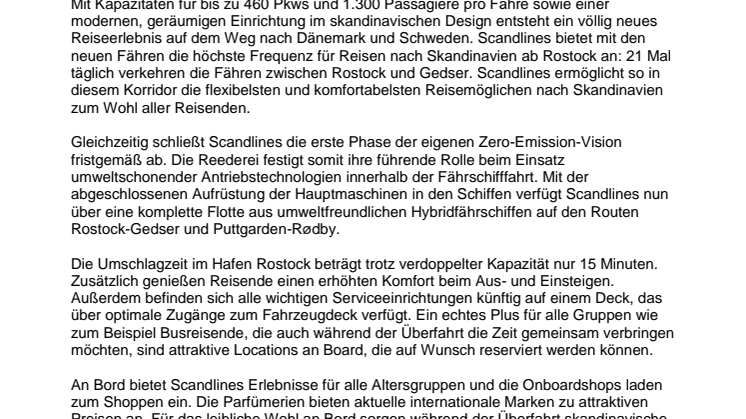 Viel Platz für Skandinavienreisende: Scandlines neue Hybridfähren „Berlin“ und „Copenhagen“ im regulären Fährbetrieb