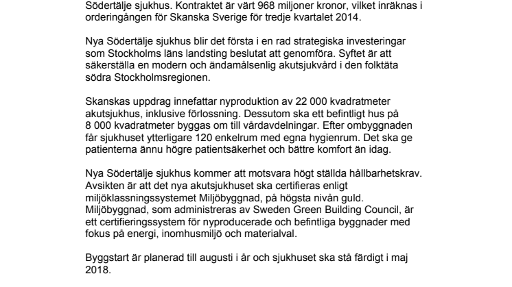 Skanska bygger om Södertälje sjukhus för 968 miljoner kronor