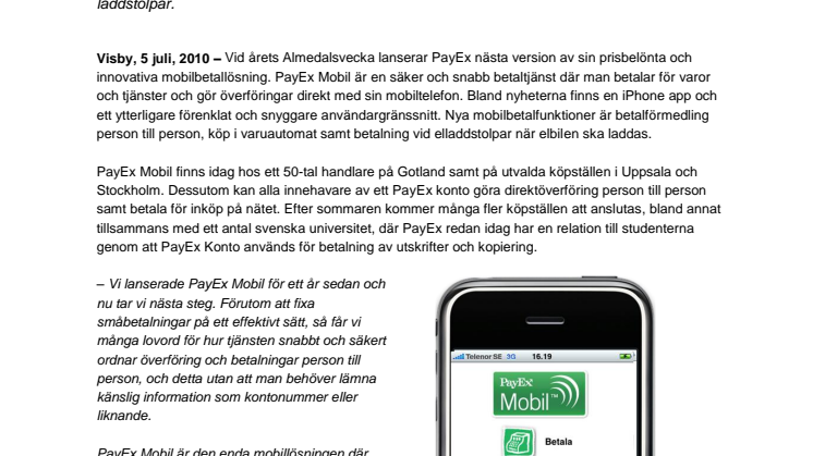 PayEx Mobil lanserar mobilbetalningsapp för iPhone