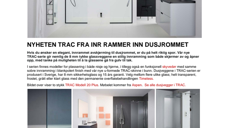 Nyheten TRAC fra INR rammer inn dusjrommet
