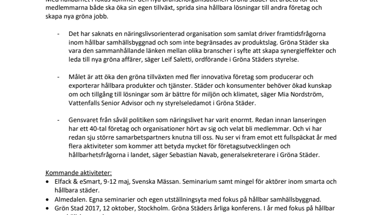 Ny branschorganisation bildas idag för Grönare Städer 