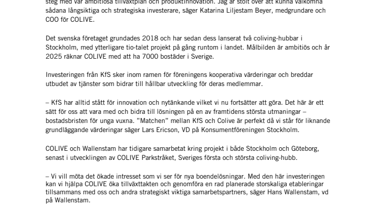 PM: COLIVE investeringsrunda 2020